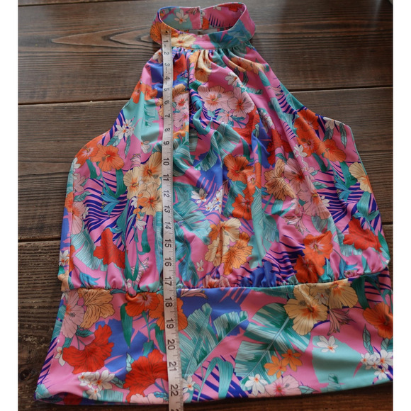 Boston Proper Shirt Womens Small Pink Tropical Floral Mock Neck Halter Top - Picture 7 of 7